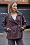 معطف قصير بني داكن بأزرار - 5