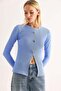 Gold Buttoned Slit Blouse Blue - 3