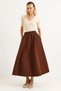 Elastic Waist Poplin Casual Long Skirt Brown