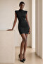 Black Crepe Fabric High Collar Padded Mini Evening Dress 77159 - 7