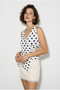 Women's White Navy Blue Polka Dot Double Breasted Collar Accessory Detailed Blouse 2364 60286355 - 2
