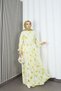 Women's Modal Fabric Floral Patterned Hijab Half Placket Buttoned Summer Dress Yellow Hnt2130 - 4