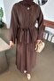 Lacing Detailed Skirt Suit in Bitter Brown - 3