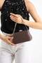 Polkia Brown Satin Fabric Polka Dot Patterned Chain Strap Clip Closure Clutch Bag