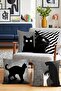 Striped Cats Patterned 4-Piece Throw Pillow Cover Set