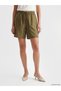 Özmarka New Season Khaki Elastic Waist Linen Blend Women's Shorts - 2