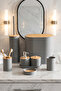 4532 8-Piece Bathroom Set - Trash Can with Bamboo Lid, Soap Dispenser, Toothbrush Holder, and Toilet Brush in Gray