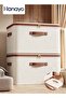 2 Pack Foldable Clothes Storage Boxes with Two-way Zipper for Comforters, Blankets, Toys (Beige)