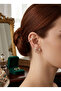 Brass Gold Plated Zircon Stone Flower Model Earrings - 2