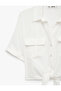 Tie-Up Detail Comfortable Fit Cargo Pocket Short Sleeve Shirt Collar Crop Blouse - 3