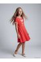 Lcw Kids Red Crew Neck Printed Girls' Dress