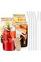 Drinking Glasses 4pcs Set – 470ml (16oz) Can-Shaped Clear Glass Cups, Iced Coffee & Tea Tumblers