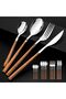 16PCS Stainless Steel Flatware, (Service for 4) Cutlery Set with Simulated Wooden Handles