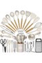35Pcs Silicone Cooking Utensils Set, Kitchen Utensils Set, Chef Heat Resistant Kitchen Utensil Spatula Set for Nonstick Cookware, Wooden Handles Kitchen Gadgets Tools Set (Khaki)
