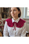 Burgundy Large Leaf Patterned Hand-Knitted Shawl Collar