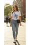 Women's White Crew Neck Stone Embroidered Poodle Dog Printed Cotton T-Shirt - 4