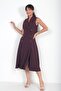 Women's Double Breasted Collar Lined Double Slit Button Detailed Midi Crepe Dress - 3