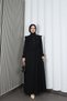 Ayrobin Belted Hijab Dress with Ruffles on the Shoulders and Front, Black Hnt7345