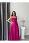 Fuchsia Stone Embellished Strapless Satin Evening Dress - 2