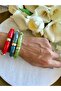 Petrol Blue Marble Patterned Gold Beaded Acrylic Elastic Bracelet - 2