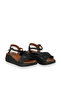 Black Tan Satin Leather Women's Wedge Heeled Sandals - 3