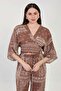 Women's front back v-neck batwing sleeve blouse - brown - 2