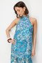 4932 Women's Floral Shawl Patterned Halter Neck Flounce Midi Dress Turquoise - 7