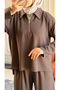 6490 - Stylish Comfortable Knitted Modal Fabric Casual Zipper Shirt Collar Women's Set - 5