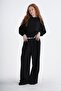 Girl's Hooded Oversize Set - Wide-Legged Set with Waist and Collar Pattern Detail