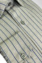 Men's Light Khaki Green Striped Long Sleeve Shirt, Wide Fit, Single Pocket, Cotton - 3