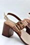Women's Sandals with Troc Belt Detail and Heel in Beige - 2