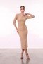 Women's Boat Neck Long Sleeve Draped Glitter Tulle Evening Dress - 2