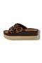 2500-293 Patent Leather Brown Leopard Patterned Anatomical Padded Sole Women's Slippers - 3