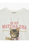 Chain Necklace Detailed Short Sleeve Crew Neck Cat Printed T-Shirt - 5