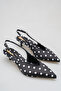 H01 Women's Polka Dot Pointed Toe Open Back Slingback Low-Cut Stylish Short 4 cm Heeled Shoes