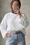 White Double Layer Muslin Fabric Women's Bady 100% Cotton Oversize Loose Cut Long Sleeve Comfortable Fit Daily Use Hijab Top Breathable Natural Textured Modern Women's Blouse - 2