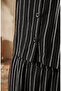 Striped Modal Shirt Collar Hijab Double Set 0328-03 Black - 4