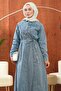Blue Waist-Tie Snap Button Denim Dress - 4