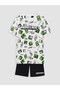 Lcw Kids Ecru Printed Boys Shorts Pajama Set - 3