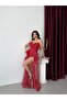 Red Strapless Flounce Polka Dot Evening Dress - 2