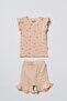 Baby Cotton Salmon Ribbed Ruffle Shorts Set