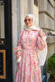 Women's Floral Pattern Buttoned and Waist-Tied Dress Light Pink - 3