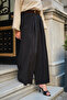 Women's Pleated Front, Elastic Waist and Belted Loose Fit Pants Black - 3