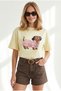Women's Yellow Dog Printed Boyfriend Cotton T-Shirt Tsh-19001014 - 2