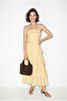 Women's Yellow Floral Patterned Layered Flounced Cape Long Dress 4233 60286391 - 3