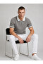 Gray Polo Collar Zippered Short Sleeve Men's T-Shirt - 3