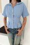 Women's Gold Buttoned Waist Pleated Detailed Short Sleeve Shirt Blouse - 4