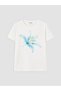 White Crew Neck Floral Printed Girls' T-Shirt