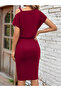 Women's Short Sleeve Single Shoulder Strap and Accessory Detail Elastic Waist Crepe Dress - 2