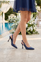 Naomi Navy Blue Vegan Open Back Pointed Toe Thin Heeled Classic Shoes - 3